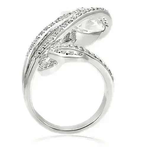 0W253 Rhodium Brass Ring – 23x11mm AAA Clear CZ Statement Piece
