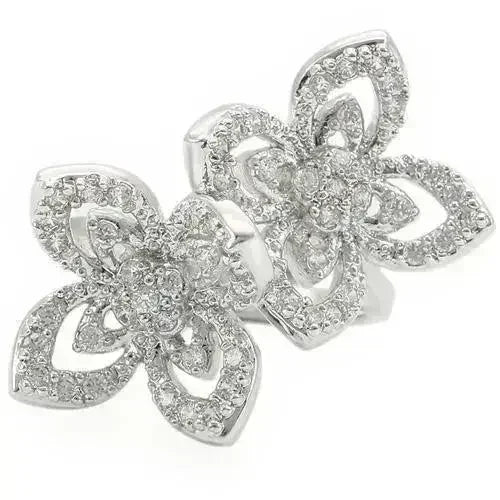 0W336 - Rhodium Brass Ring with AAA Grade CZ in Clear