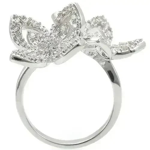 0W336 - Rhodium Brass Ring with AAA Grade CZ in Clear