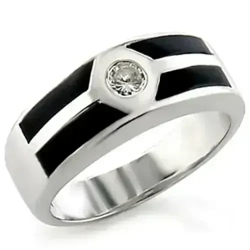 14034 Rhodium Brass Ring – AAA Clear CZ Solitaire (Classic Sparkle)
