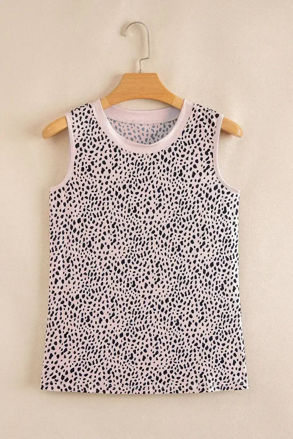 Apricot Allover Leopard Print Round Neck Tank Top