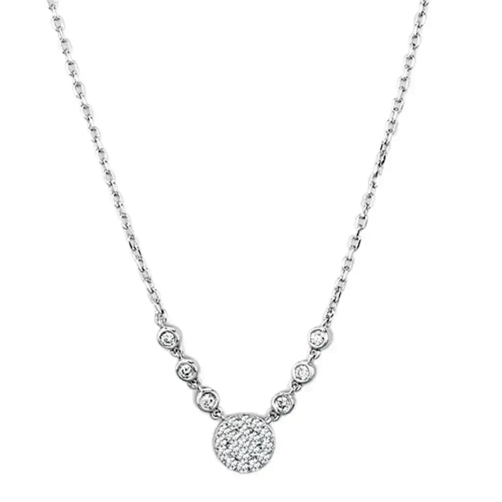 3W417 - Rhodium Brass Necklace with AAA Grade CZ in Clear