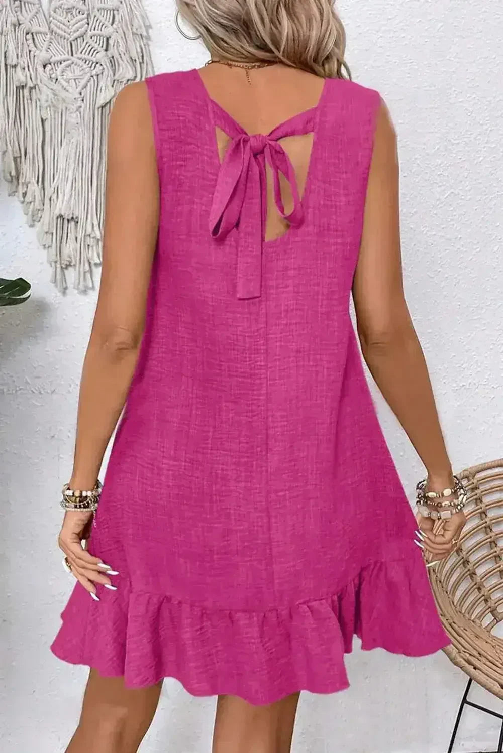 Ashleigh Blue Sleeveless Knot Backless Ruffle Hem Mini Dress