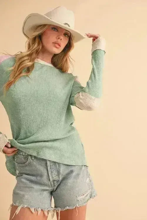 Aemi + Co Raw Seam Knit Top - Color Block Cotton Blend | Femstylo