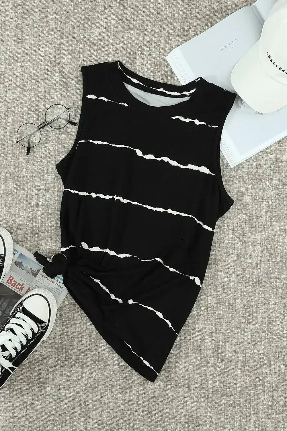 Apricot Allover Leopard Print Round Neck Tank Top
