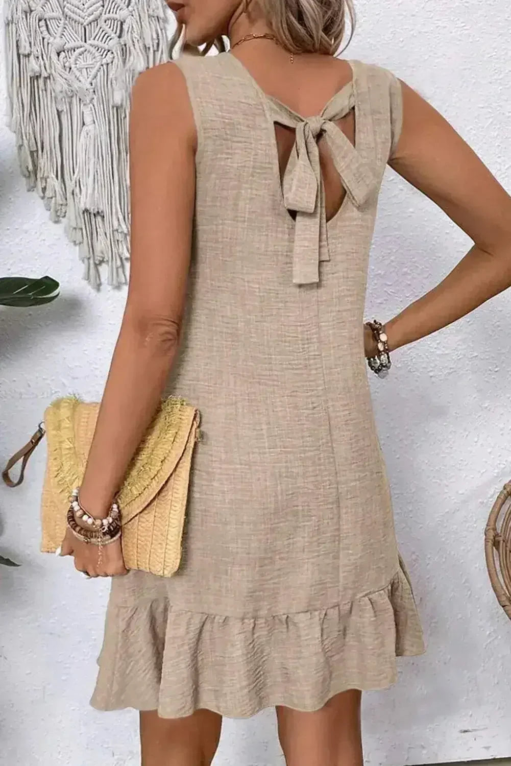 Ashleigh Blue Sleeveless Knot Backless Ruffle Hem Mini Dress