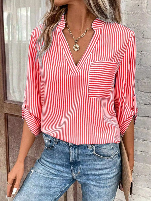 Striped 3/4 sleeve blouse