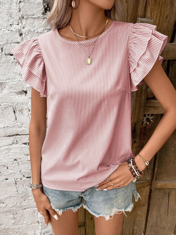 Striped ruffle sleeve blouse
